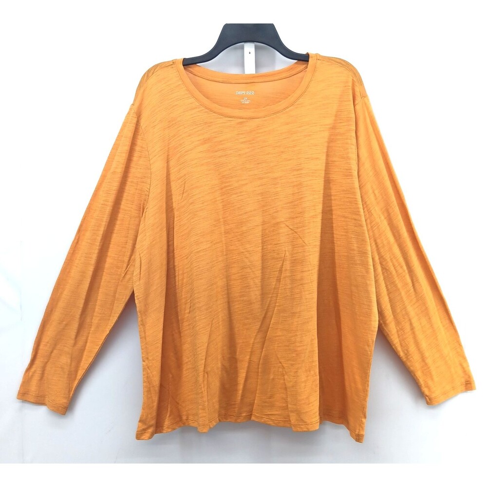 Dept 222 Shirt Women Size 2X Orange Long Sleeve Round Neck Lightweight Casual